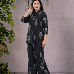 Chic Black Botanical Print Co-Ord Set