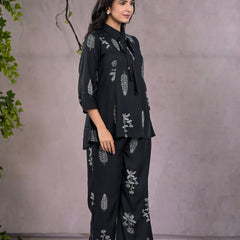 Chic Black Botanical Print Co-Ord Set
