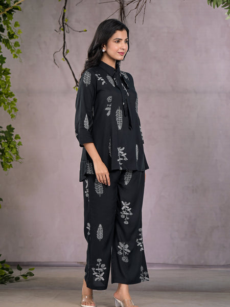 Chic Black Botanical Print Co-Ord Set