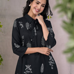 Chic Black Botanical Print Co-Ord Set