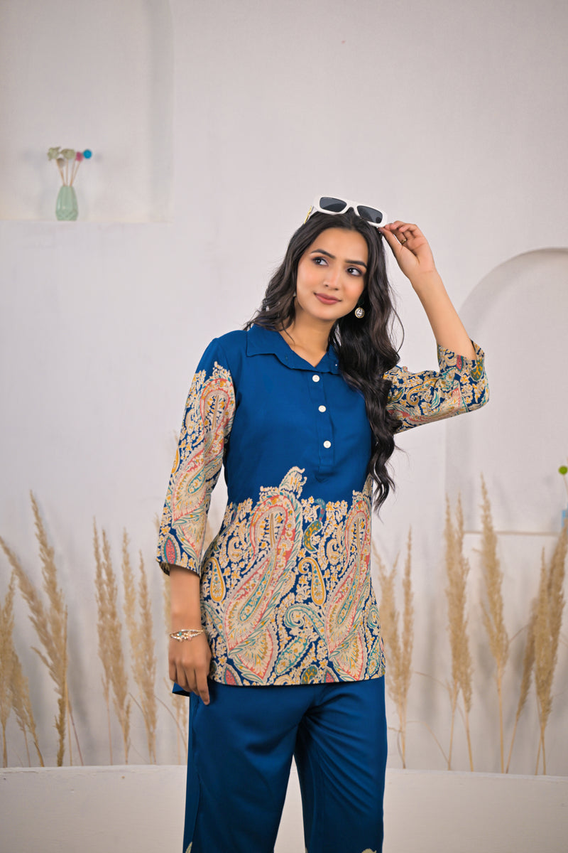 Blue Paisley Rayon Co-ord Set zoom