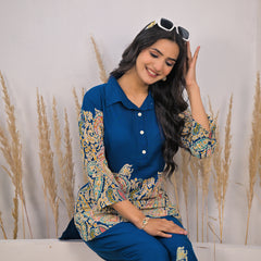 Blue Paisley Rayon Co-ord Set Sitting