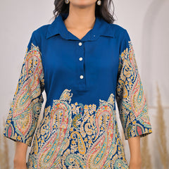 Blue Paisley Rayon Co-ord Set Close View