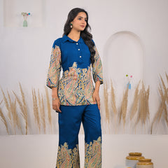 Blue Paisley Rayon Co-ord Set Side
