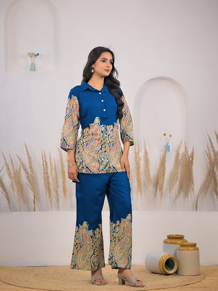 Blue Paisley Rayon Co-ord Set Side