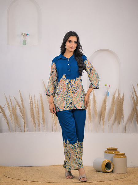 Blue Paisley Rayon Co-ord Set Front