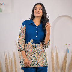 Blue Paisley Rayon Co-ord Set Image