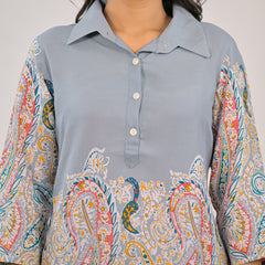 Stylish printed rayon co ord set front view
