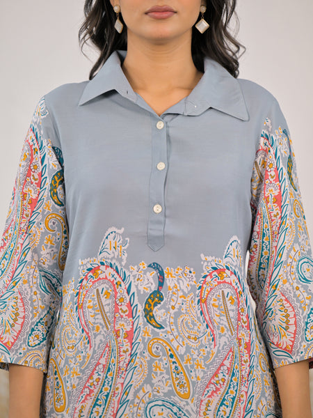 Stylish printed rayon co ord set front view
