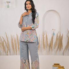 Soft rayon light grey co ord set women
