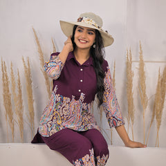 Maroon Rayon Co-ord Set Sitting