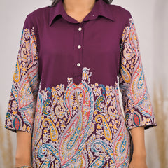 Maroon Paisley Rayon Co-ord Set Close View