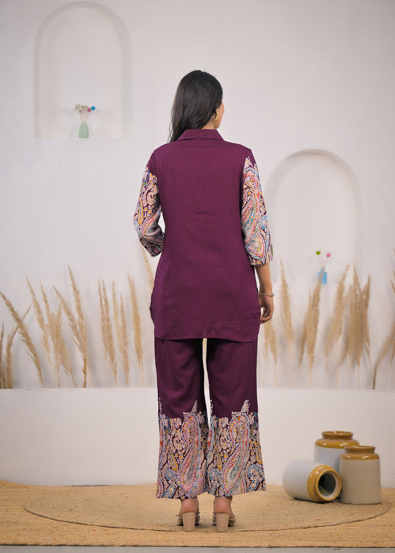 Maroon Rayon Co-ord Set Back