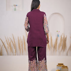 Maroon Rayon Co-ord Set Back