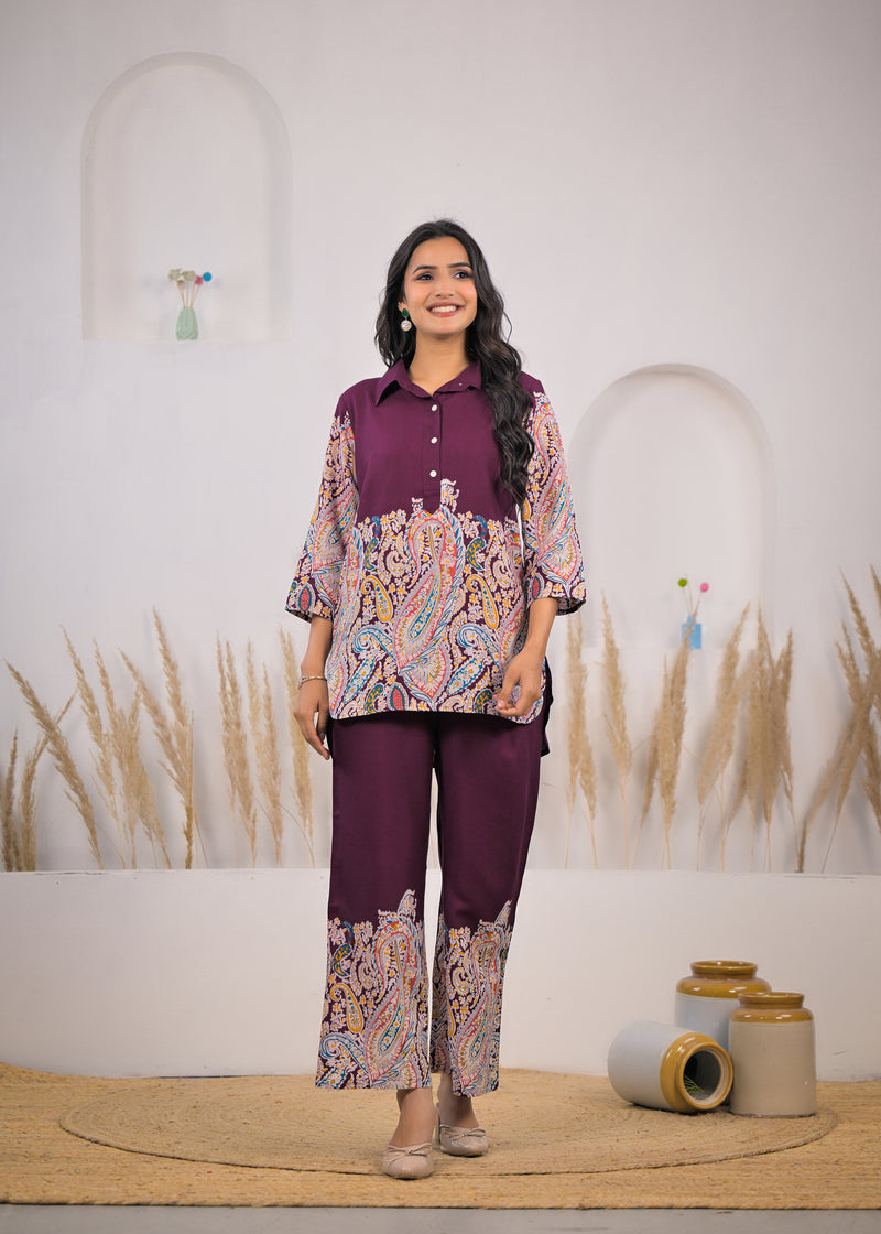 Maroon Rayon Co-ord Set Front