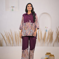 Maroon Rayon Co-ord Set Front