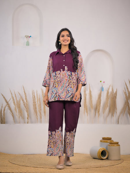 Maroon Rayon Co-ord Set Front