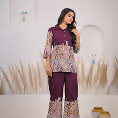 Maroon Paisley Rayon Co-ord Set