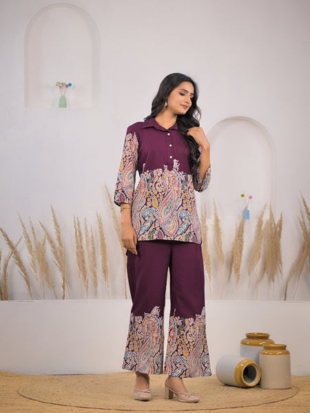 Maroon Paisley Rayon Co-ord Set