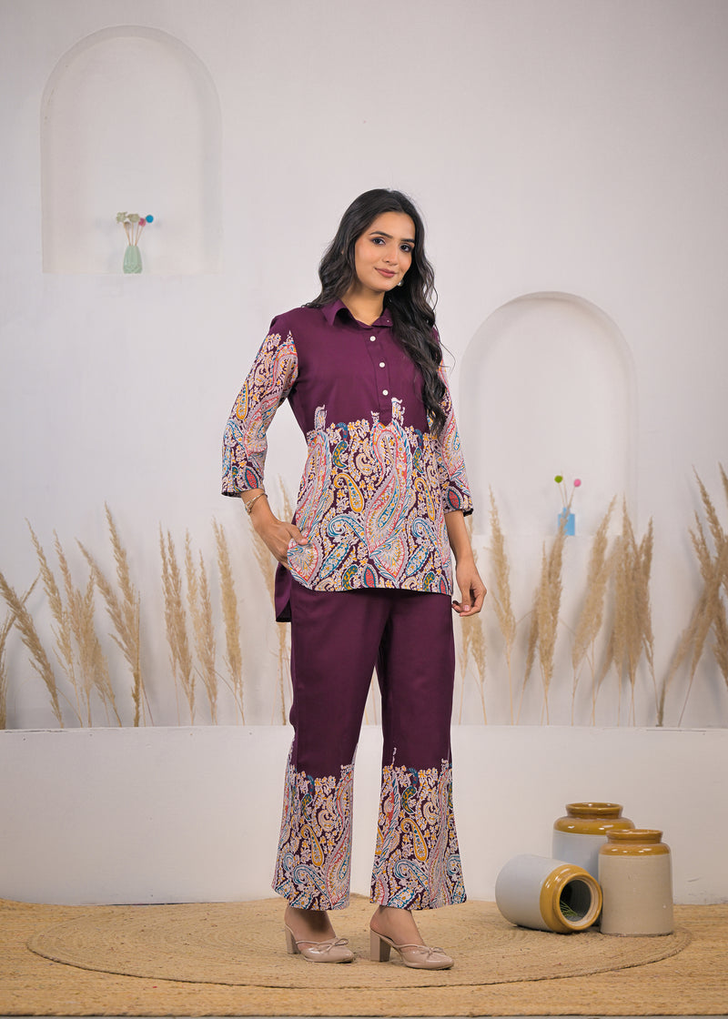 Maroon Rayon Co-ord Set Side