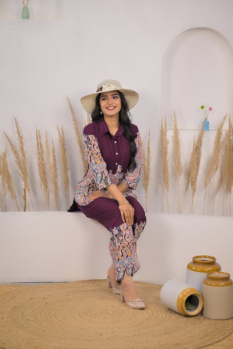 Maroon Rayon Co-ord Set