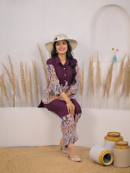 Maroon Rayon Co-ord Set