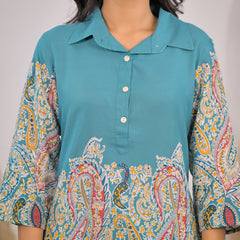Stylish printed rayon co ord set turquoise color

