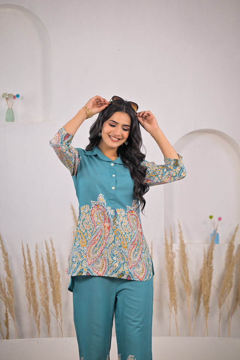 Female casual wear rayon co ord set
