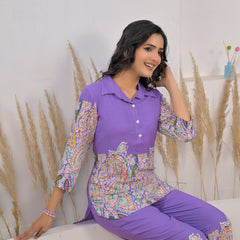 Soft rayon violet co ord set girl
