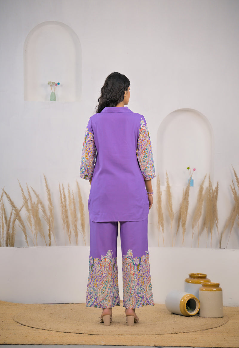 Girl rayon co ord set kurti and pant violet
