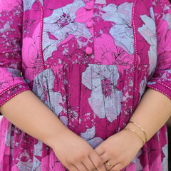 Violet Cotton Printed Calf-Length Dress (Plus Size)