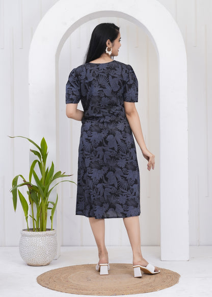 Midnight Botanical Print V-Neck Sundress