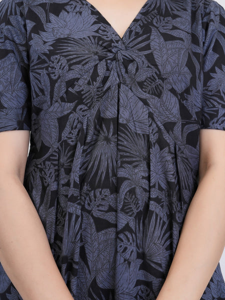 Midnight Botanical Print V-Neck Sundress