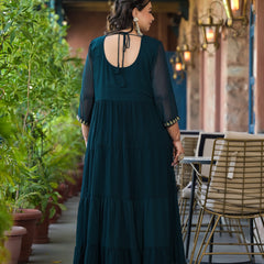 Dark Green Georgette Embroidered Anarkali with Dupatta Set (Plus Size)
