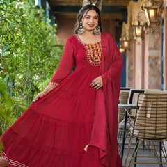 Red Georgette Embroidered Anarkali with Dupatta Set (Plus Size)