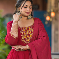 Red Georgette Embroidered Anarkali with Dupatta Set (Plus Size)