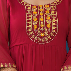 Red Georgette Embroidered Anarkali with Dupatta Set (Plus Size)