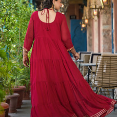 Red Georgette Embroidered Anarkali with Dupatta Set (Plus Size)