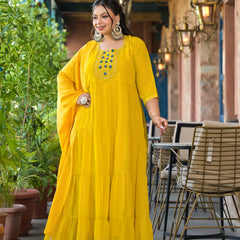 Yellow Georgette Embroidered Anarkali with Dupatta Set (Plus Size)
