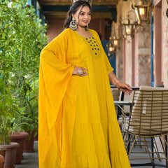Yellow Georgette Embroidered Anarkali with Dupatta Set (Plus Size)