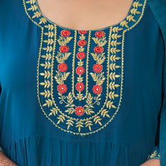 Teal Blue Georgette Embroidered Anarkali With Dupatta Set (Plus Size)