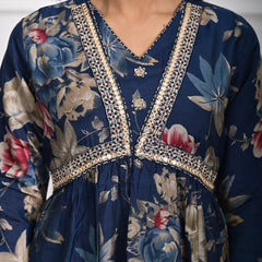 Elegant Muslin Blue Kurta Set with Dupatta and Pajama