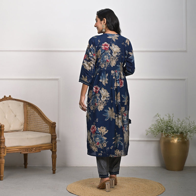 Elegant Muslin Blue Kurta Set with Dupatta and Pajama