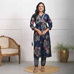 Elegant Muslin Blue Kurta Set with Dupatta and Pajama