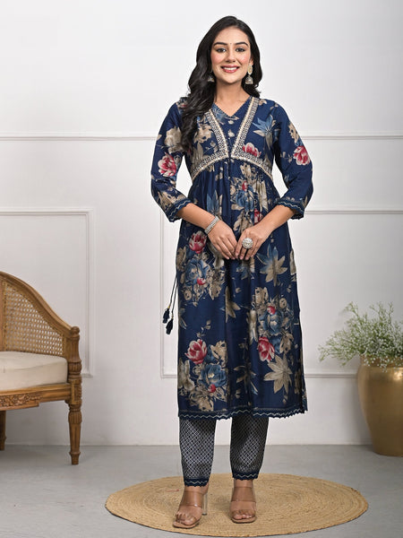 Elegant Muslin Blue Kurta Set with Dupatta and Pajama