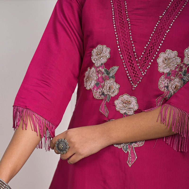 Regal Rani Roman Silk Kurta Set with Dupatta & Pajama