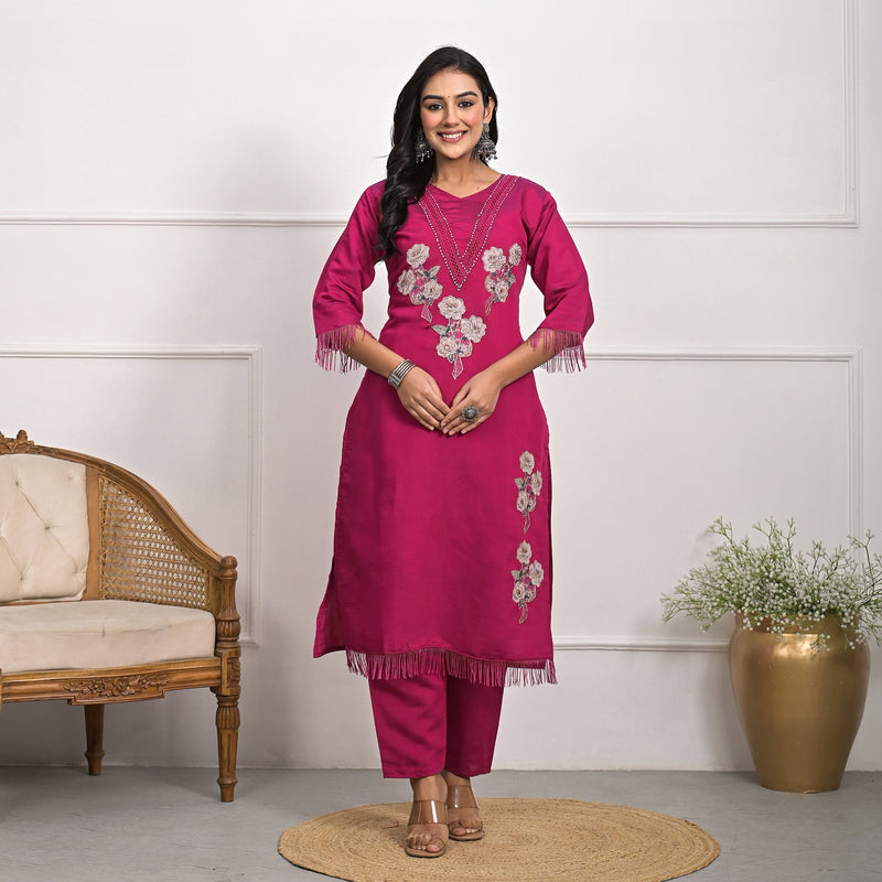 Regal Rani Roman Silk Kurta Set with Dupatta & Pajama