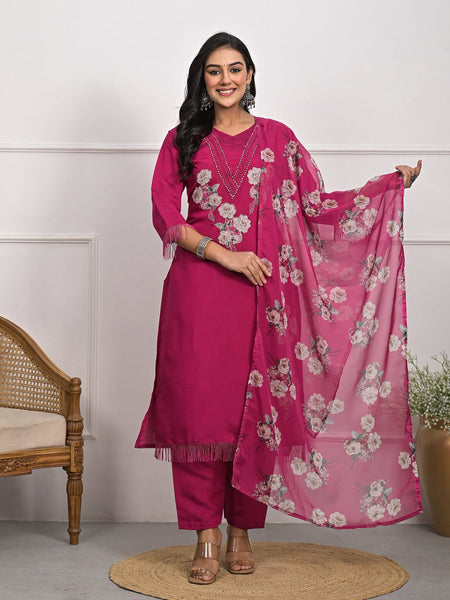 Regal Rani Roman Silk Kurta Set with Dupatta & Pajama