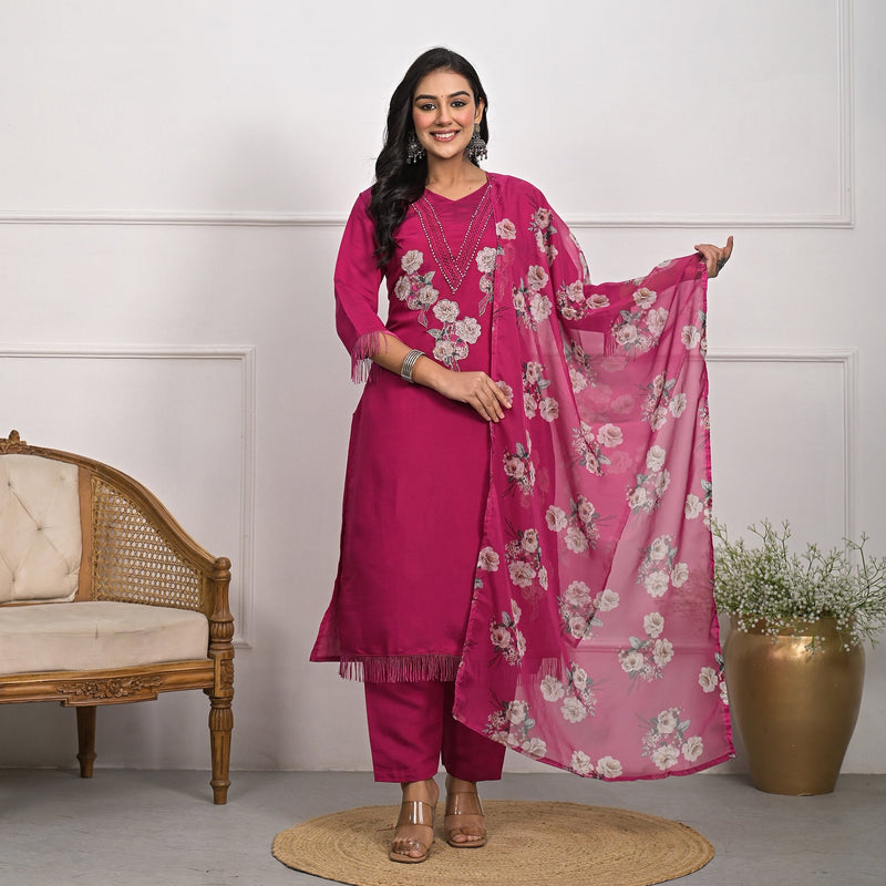 Regal Rani Roman Silk Kurta Set with Dupatta & Pajama