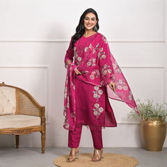 Regal Rani Roman Silk Kurta Set with Dupatta & Pajama